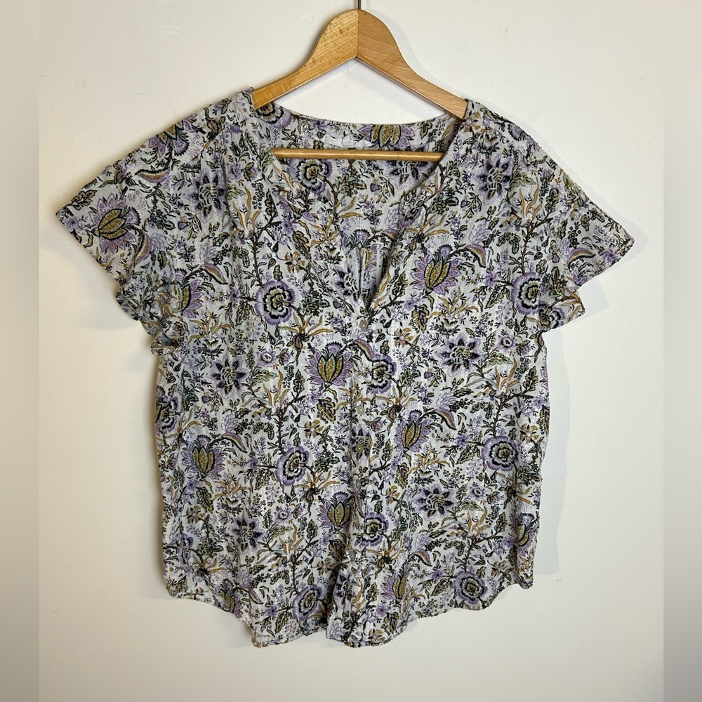 Jane + Delancey Floral Novelty Print Women's Top Bloude Plus Size 1X 100% Cotton